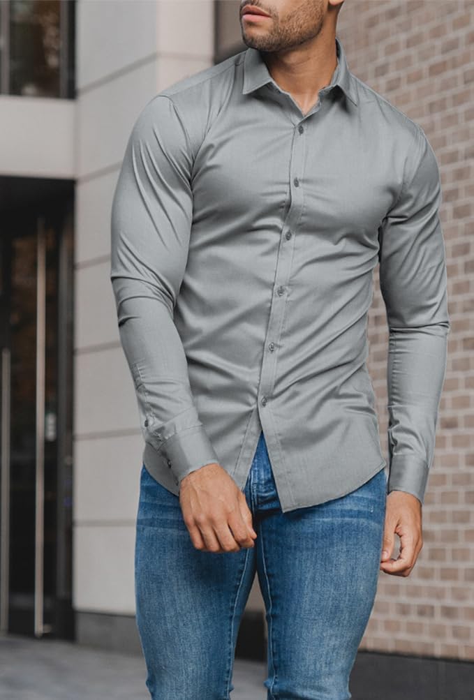 Sharp men's slim fit non-iron shirt, ideal for a professional look.