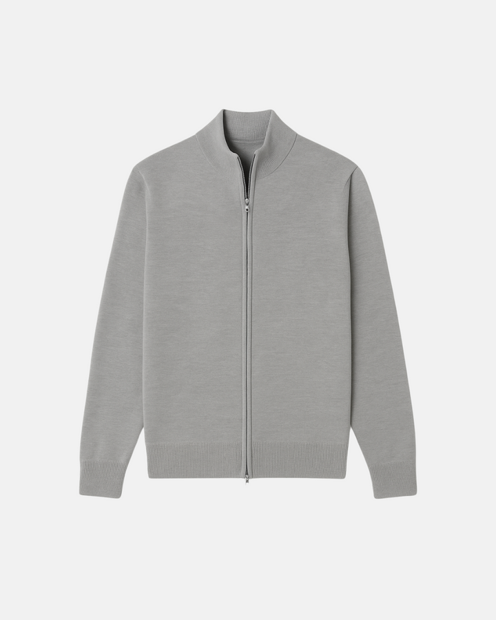 Men's slim fit zip-up jacket with stylish stand collar for modern everyday wear, perfect for layering.