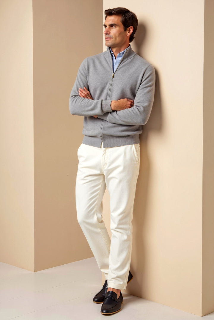 Versatile men's slim fit zip-up jacket with stand collar. Ideal casual outerwear for a modern, stylish look.