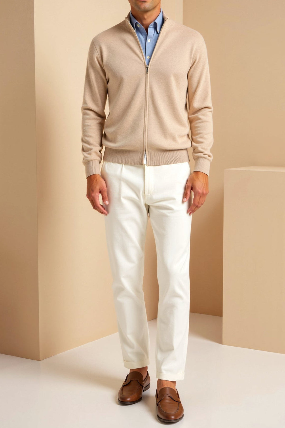 Stylish zip-up men's slim fit jacket with stand collar. Modern casual outerwear, great for versatile layering.