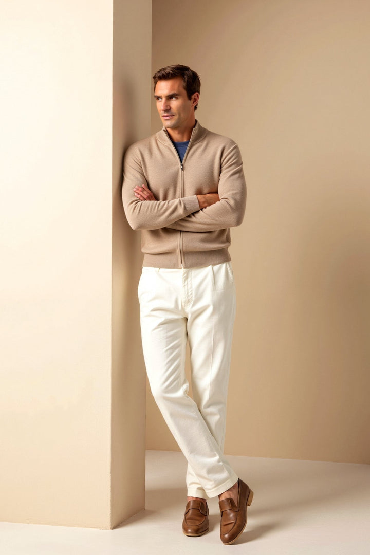 Sleek men's slim fit zip-up jacket with a stand collar. A classic, modern piece for stylish casual outerwear.