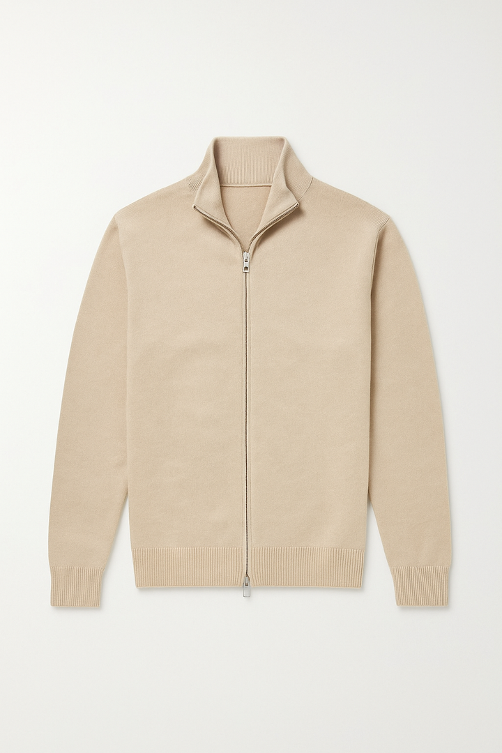 Everyday stylish men's slim fit zip-up jacket with stand collar. Modern, versatile outerwear for casual comfort.