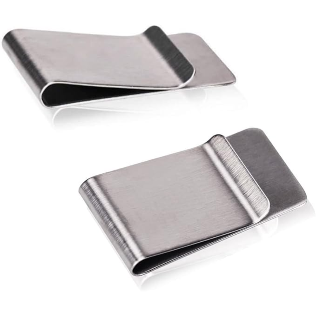 Set of 2 men's slim stainless steel card holders & money clips in silver & black. Perfect gift for him.