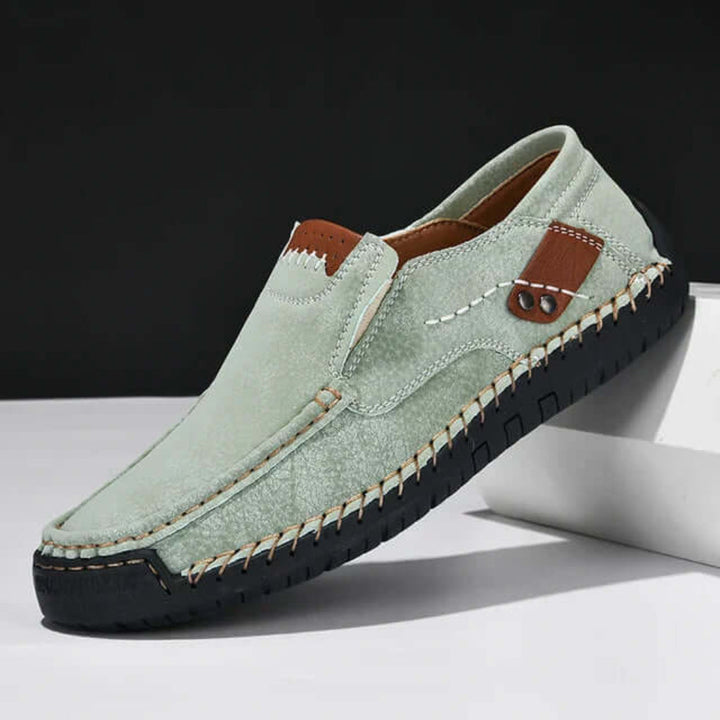 Men's walking slip-on shoes with ergonomic arch support, ensuring all-day comfort & non-slip stability.