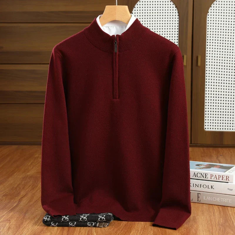 Men's smart casual half-zip mock neck pullover sweater, perfect for business casual or everyday fall fashion.