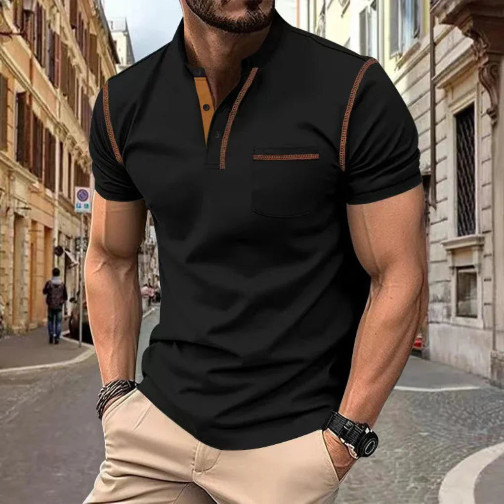 Men's smart casual polo shirt, short sleeve with athletic fit & contrast trim. Ideal for everyday wear & summer style.