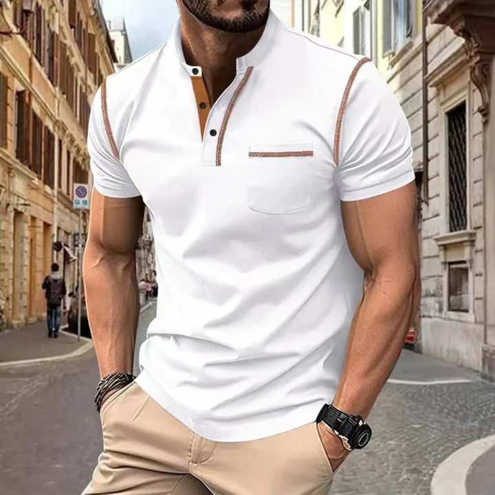 Men's athletic fit smart casual polo shirt with short sleeves & contrast trim. Stylish top for spring & summer fashion.