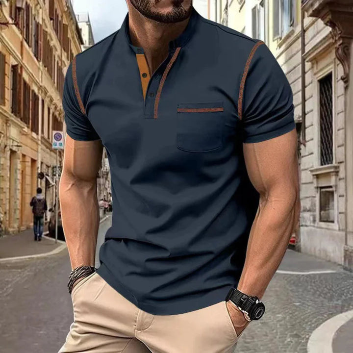 Comfortable men's short sleeve polo shirt. Smart casual, versatile day-to-night wear with modern contrast trim.
