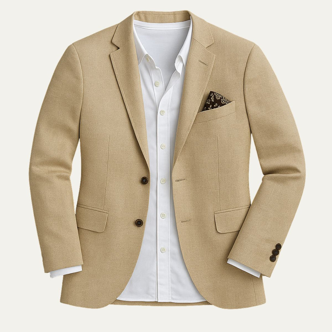 Men's smart casual single-breasted blazer jacket with notch lapel, perfect for a polished spring/summer look.