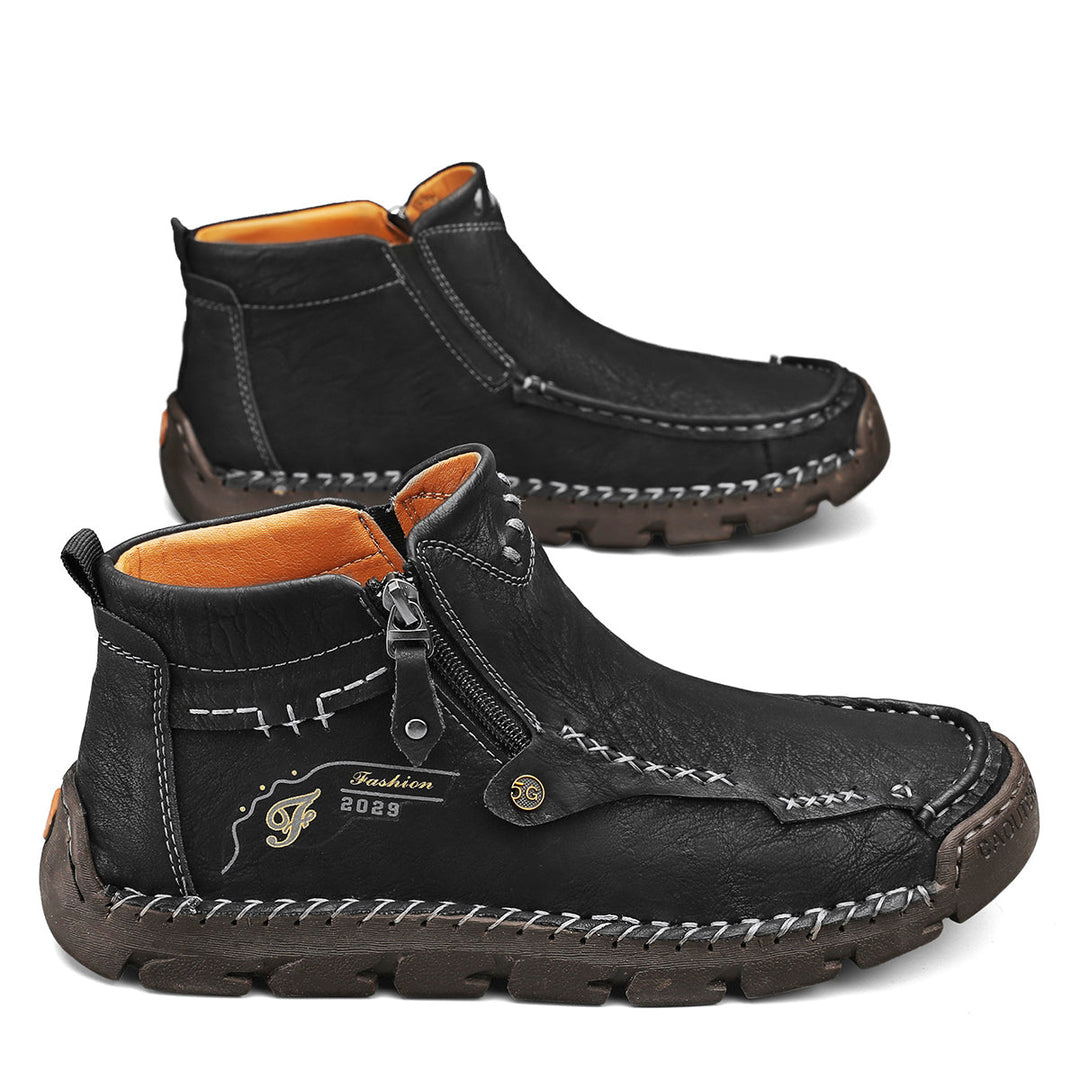 Men's durable black tooling boots with functional zipper, ideal for various terrains