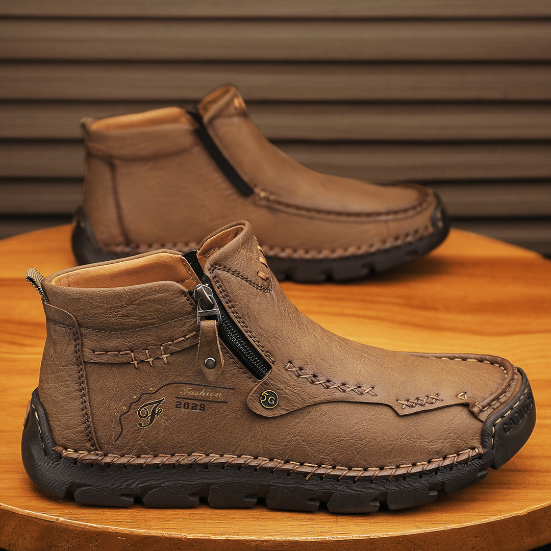 Pair of Men's Durable Outdoor Boots, black, soft breathable comfort, classic tooling style