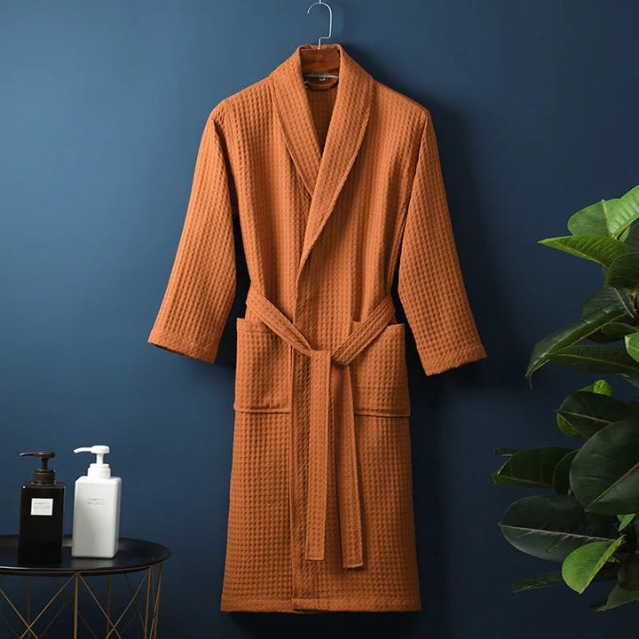 Plush men's soft cotton bathrobe, perfect for after bath or relaxing at home.