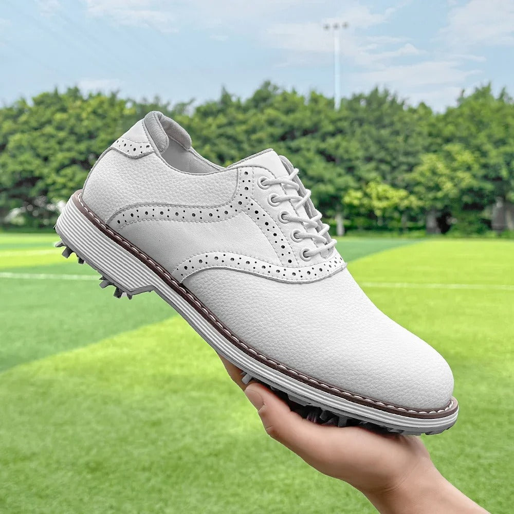Men's Spiked Golf Brogue Shoes in brown, combining classic style with modern comfort