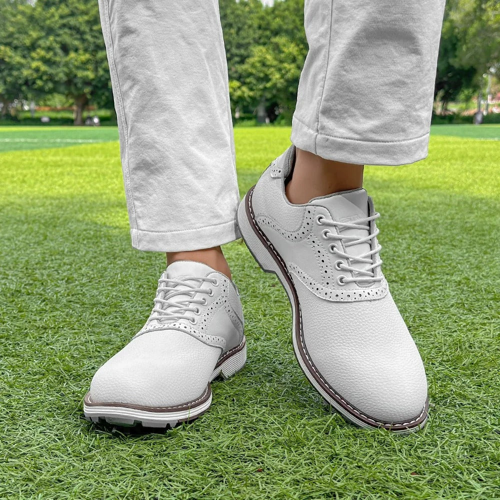 Front view of Men's Spiked Golf Brogue Shoes, offering a sophisticated look