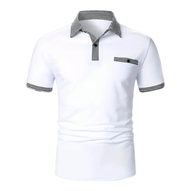 Men's summer polo shirt, checkered design, comfortable and stylish short sleeve for warm days.