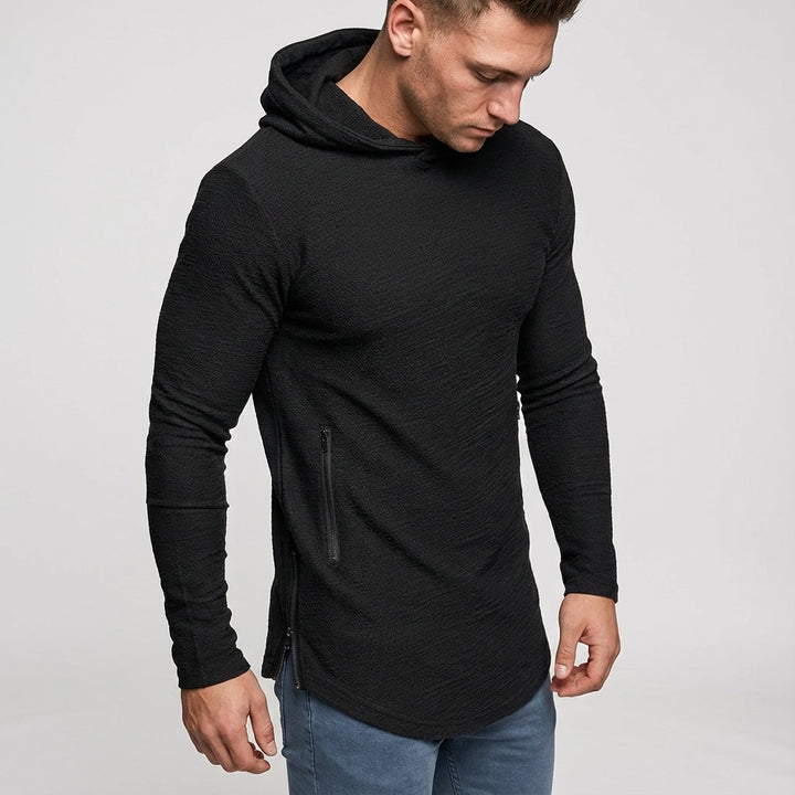 Stylish men's full zip sporty hoodie. Slim fit activewear for workouts & casual wear.