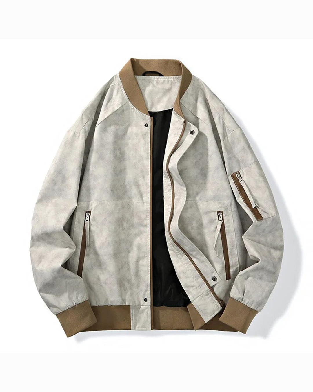 Men's stonewash canvas bomber jacket, relaxed fit casual outerwear for streetwear