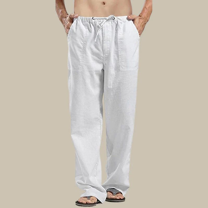 Lightweight men's straight leg summer pants with drawstring, great for ultimate comfort.