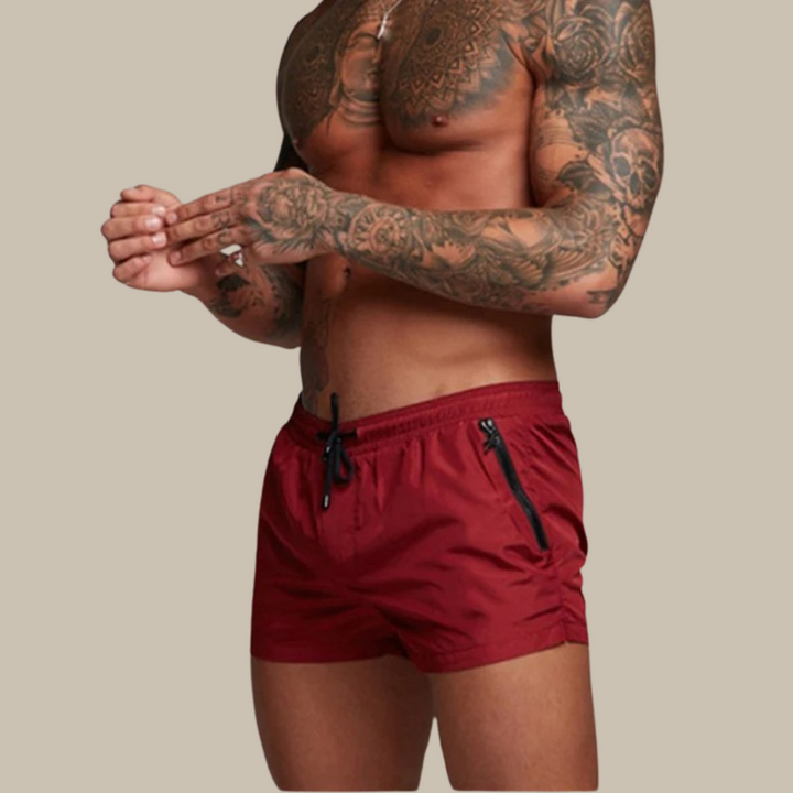 Men's stretch quick-dry swim shorts with adjustable waist, perfect vacation beachwear for sunny getaways.