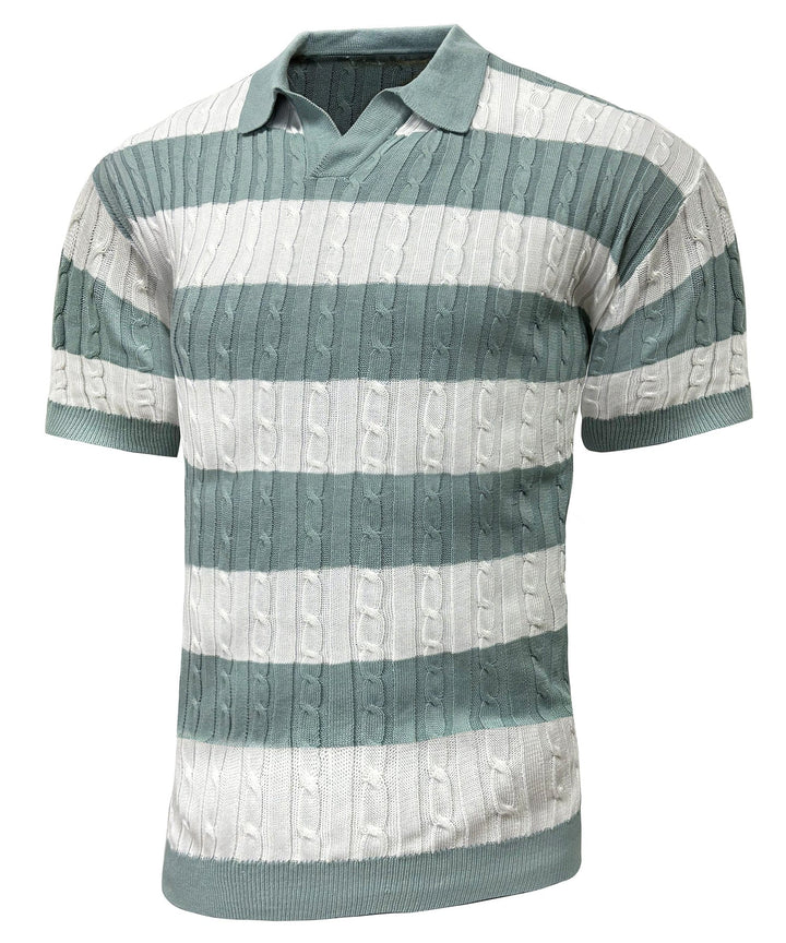 Men's striped knit polo shirt, short sleeve, collared, perfect for casual summer fashion