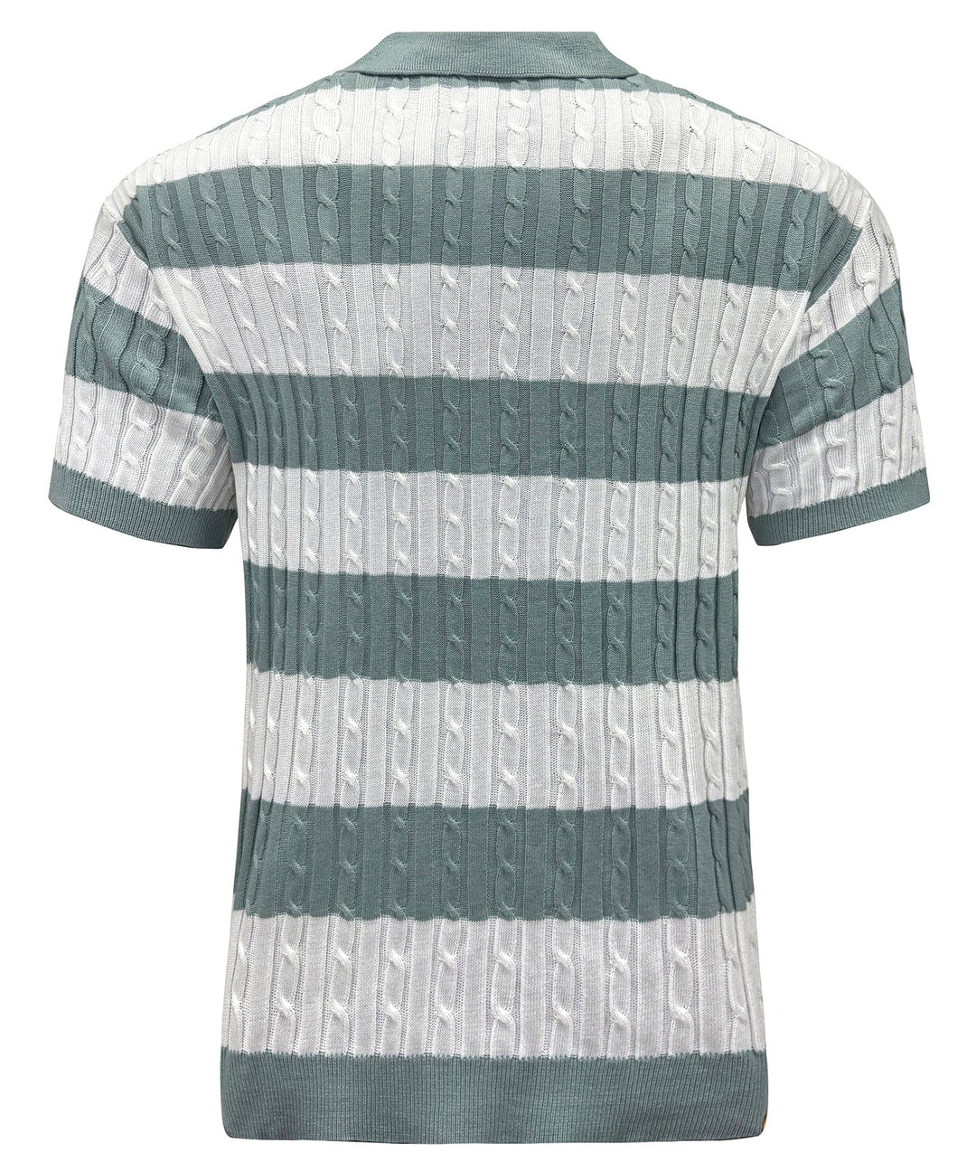 Casual men's striped knit polo shirt, short-sleeve collared top in a comfortable polyester fabric