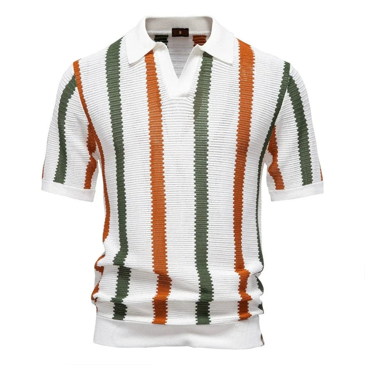 Men's striped polo shirt, short sleeve, casual comfort for summer & spring everyday style.
