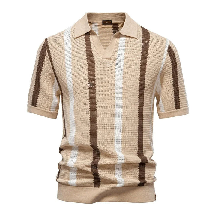 Classic men's short sleeve striped polo shirt, comfortable & stylish for casual summer everyday wear.