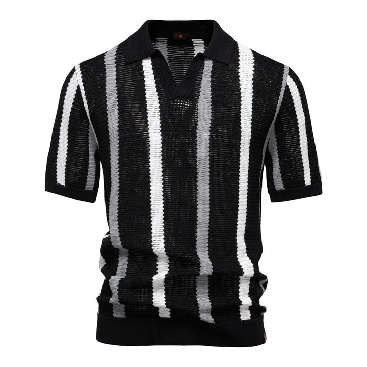Stylish men's casual striped short sleeve polo shirt, perfect for everyday summer & spring fashion.