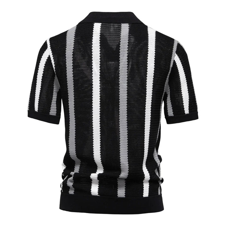 Versatile men's striped short sleeve polo, comfortable casual wear for spring, summer, and everyday style.
