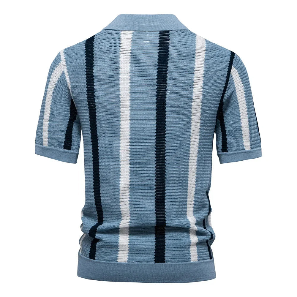 AS Men's striped short sleeve polo, a stylish & comfortable v-neck casual top for summer everyday wear.