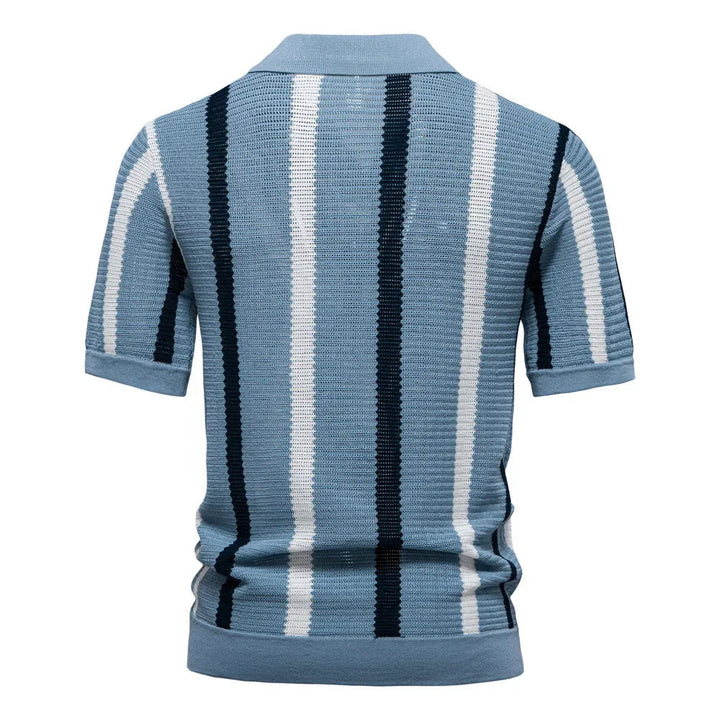 AS Men's striped short sleeve polo, a stylish & comfortable v-neck casual top for summer everyday wear.