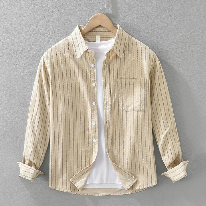 Men's striped relaxed fit casual button-down shirt, perfect for everyday wear, spring, and summer fashion.