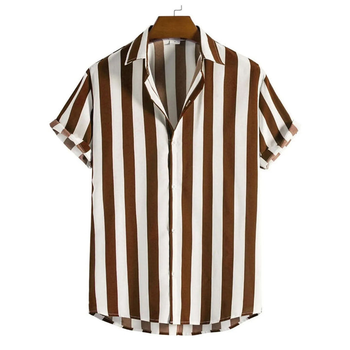 Relaxed fit men's striped polo. Comfortable button-down shirt, perfect for summer casual & vacation wear.