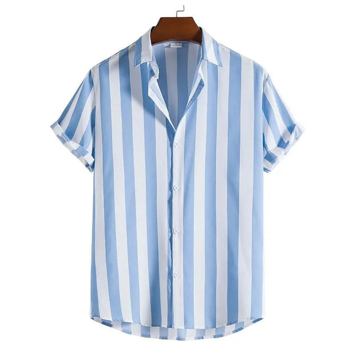Short sleeve men's striped polo shirt. Button-down, relaxed fit, ideal spring/summer fashion & comfort.