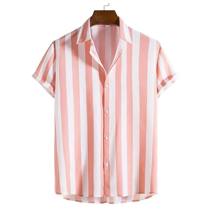 Versatile men's striped polo, relaxed fit. Stylish short sleeve top for casual outfits & vacation.