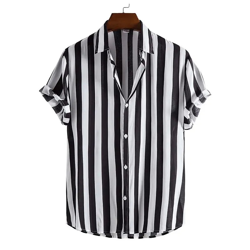 Striped men's polo shirt, relaxed fit. Features button-down placket & short sleeves for casual wear.