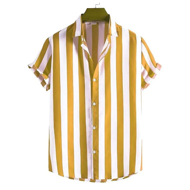 Trendy men's striped polo shirt. Relaxed fit, short sleeve button-down for modern spring/summer fashion.