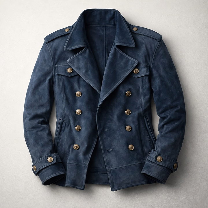 Stylish men's brown double-breasted coat. Structured outerwear for versatile, all-season fashion & classic style.