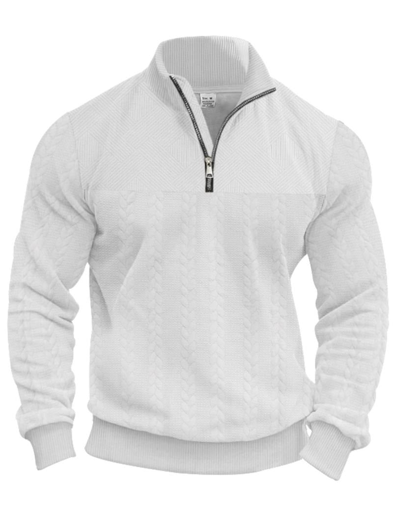 Back view of the men's structured half-zip knit sweater, emphasizing its clean lines and quality fabric