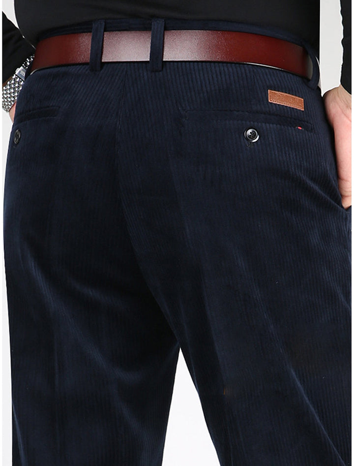 Comfortable men's straight-fit ribbed pants, structured for a modern, stylish look & versatile casual wear.