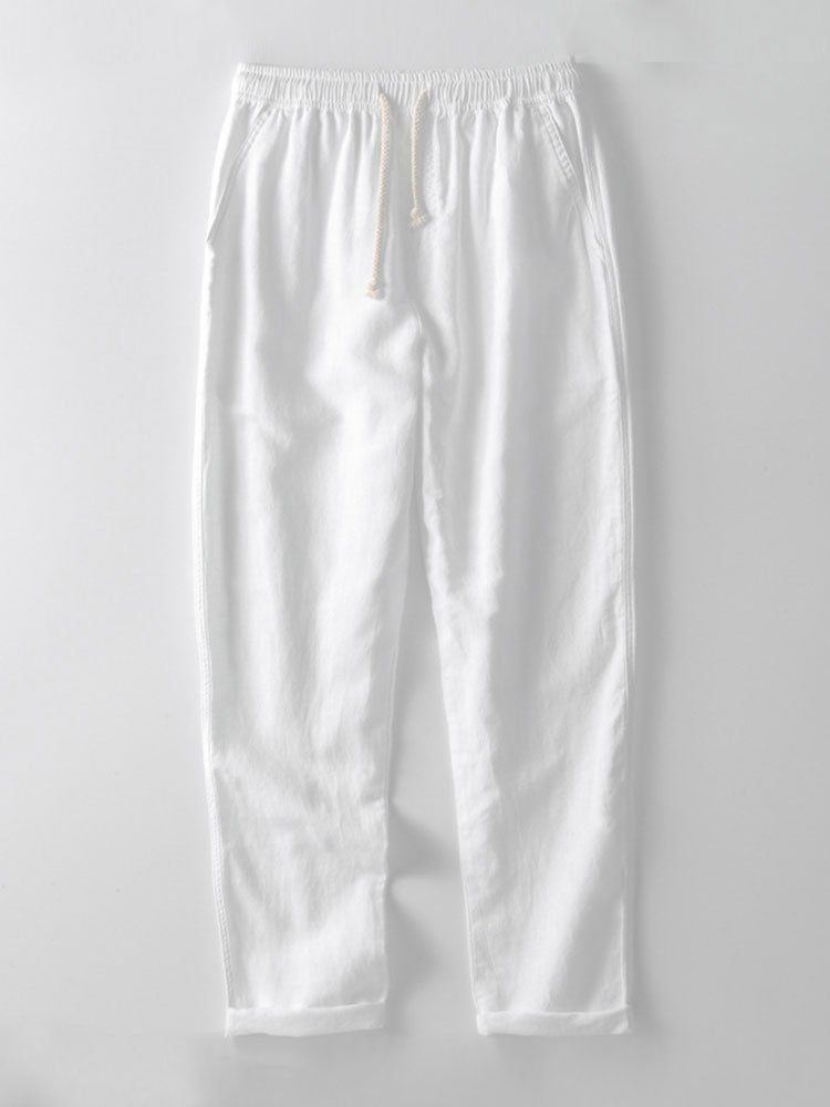 Beige men's two-piece co-ord set with band collar shirt & relaxed fit trousers, perfect for casual.