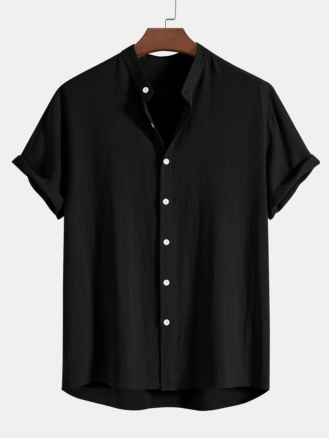 Men's versatile band collar co-ord set: stylish short sleeve shirt & relaxed trousers for summer fashion.