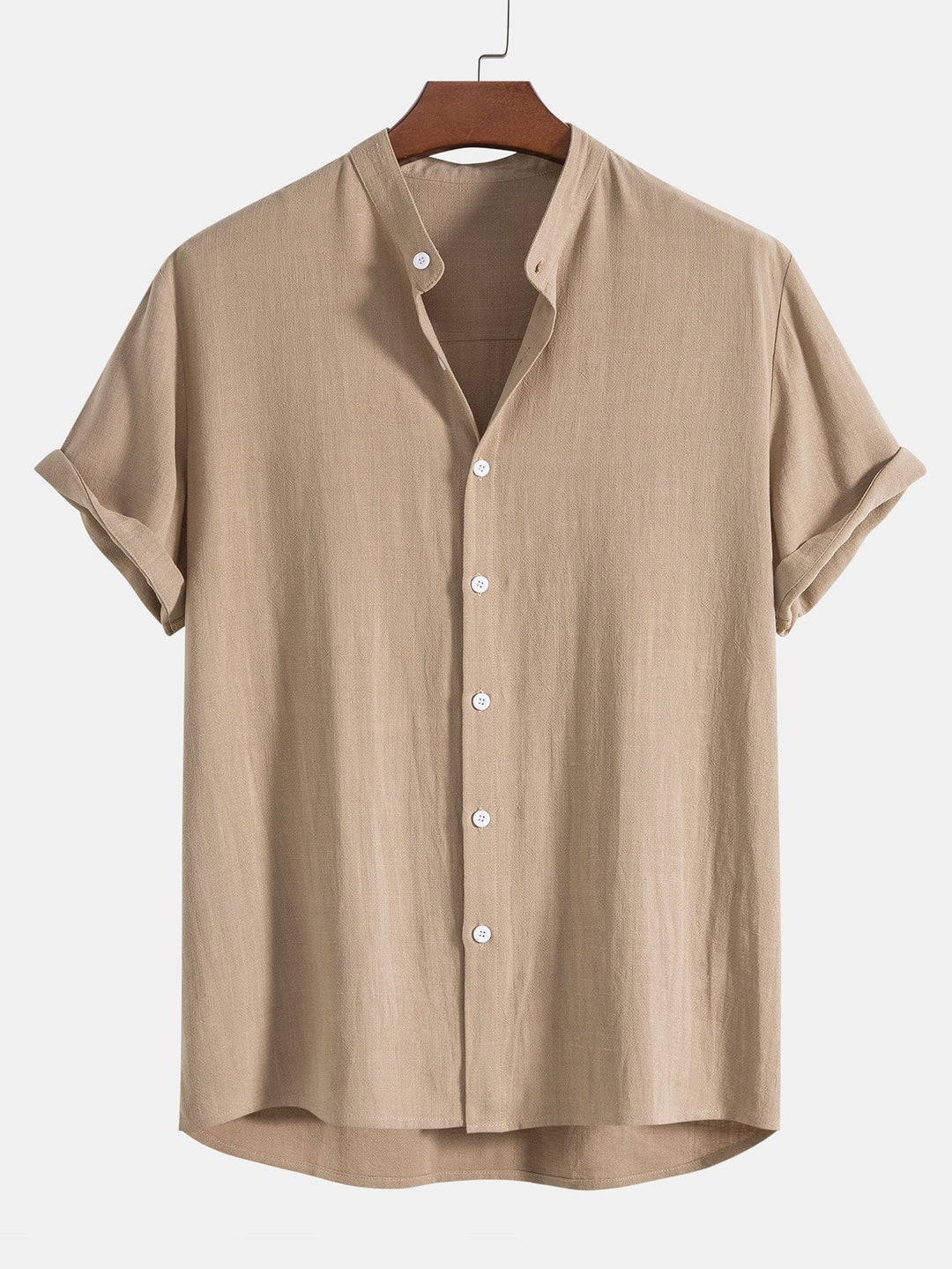 Modern men's matching co-ord set: band collar short sleeve shirt & relaxed fit trousers for a stylish look.