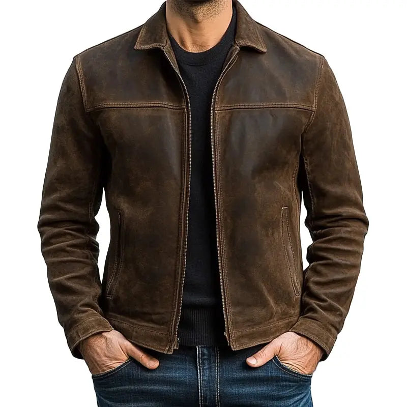 Men's stylish biker jacket with full zip-up closure & long sleeves. Perfect for versatile casual & smart casual looks.
