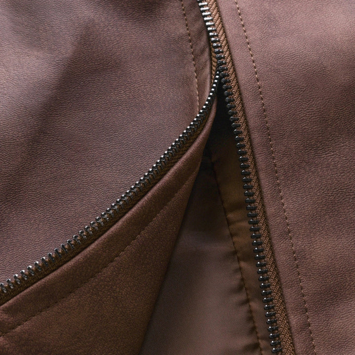 Versatile men's long-sleeve zip-up biker jacket. A stylish outerwear piece for all seasons, casual & smart casual fashion.