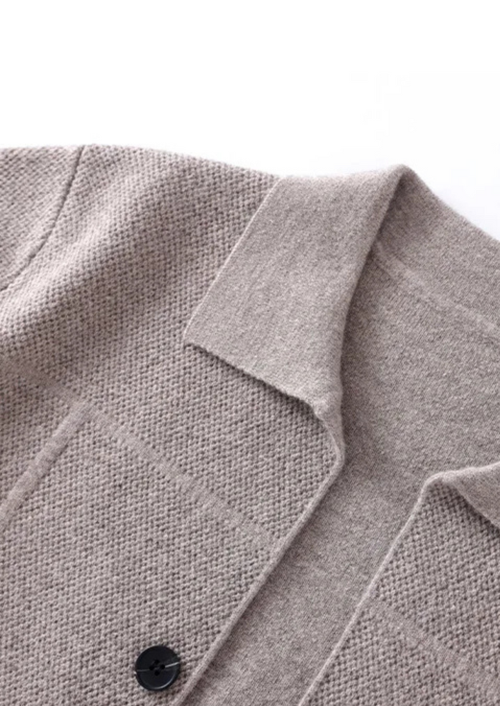 Stylish men's button-up cardigan with collar and front pockets. Great for everyday casual & business casual outfits.