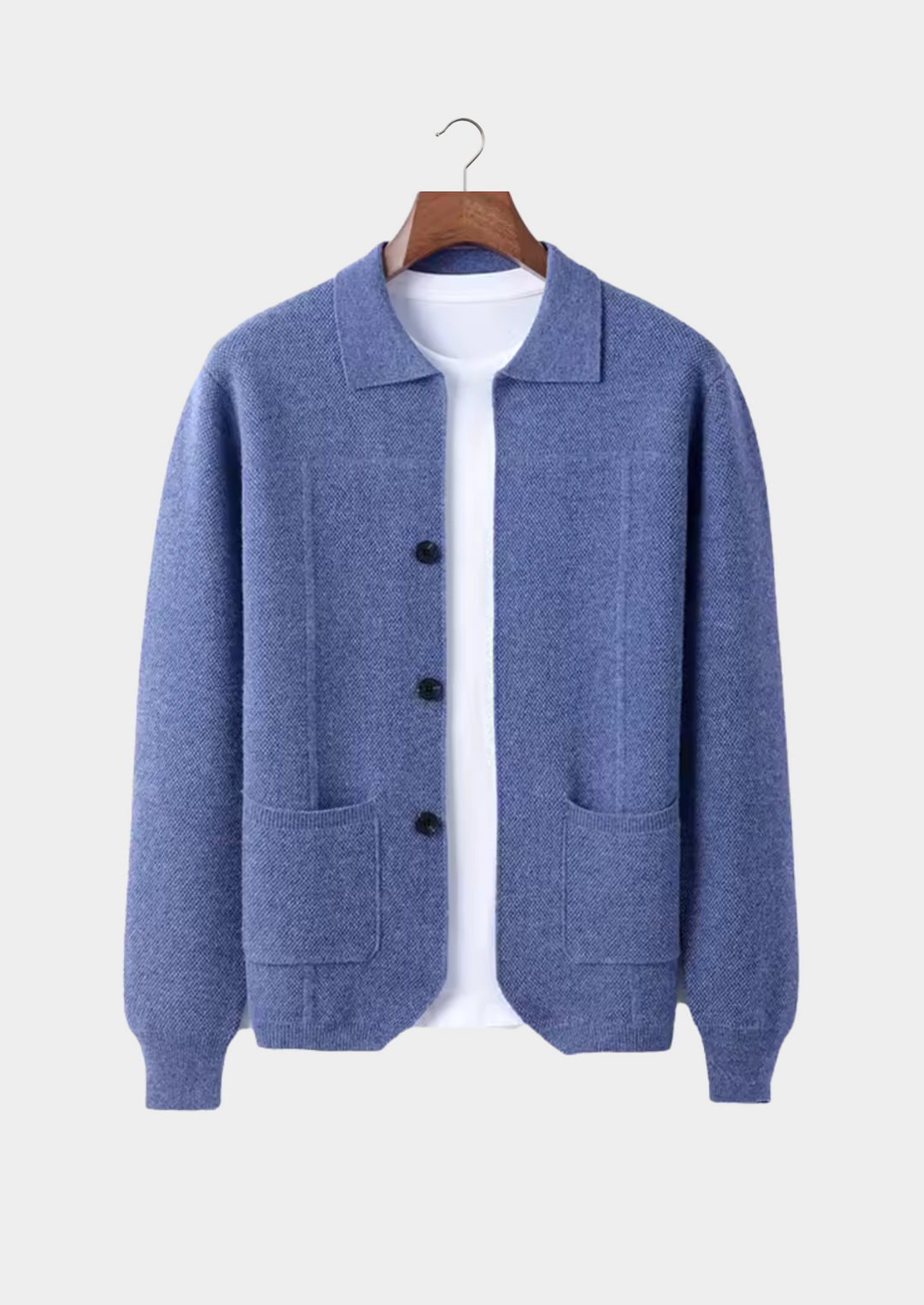 Men's versatile cardigan sweater, a comfortable button-up knitwear with collar & front pockets for all-day wear.