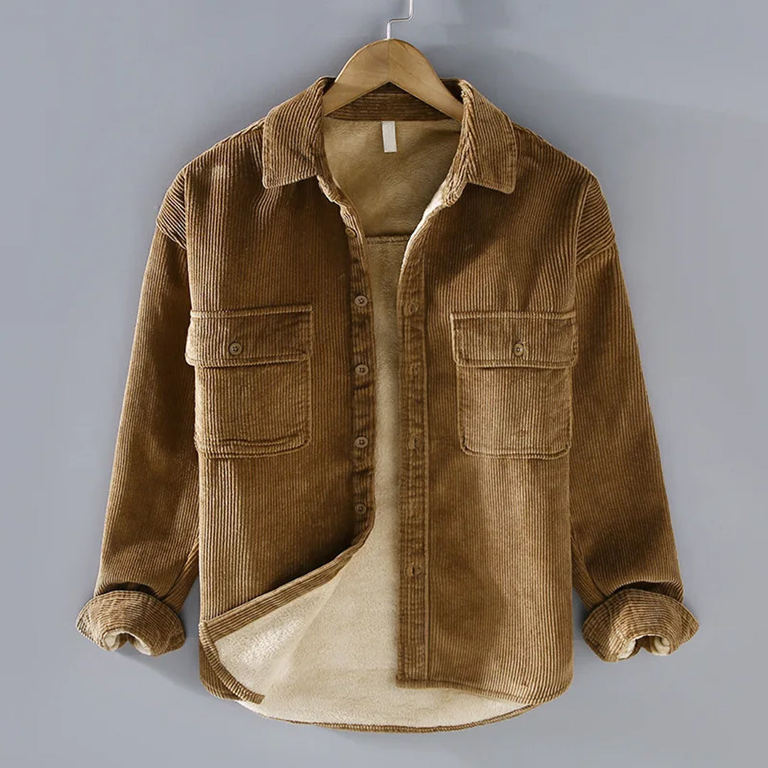 Men's stylish corduroy jacket for autumn winter. Warm casual outerwear, perfect for everyday comfort.