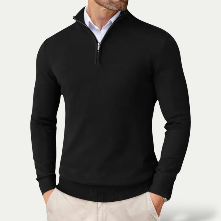 Men's stylish half-zip pullover sweater in versatile knit, perfect for smart casual layering.