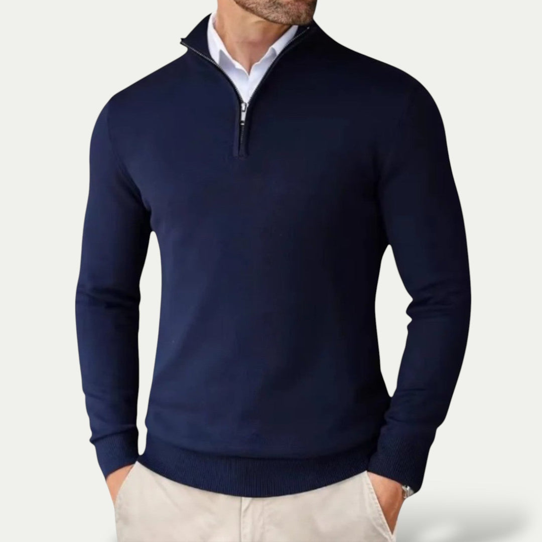 Stylish men's half-zip sweater, an essential long sleeve for smart layering and everyday comfort.